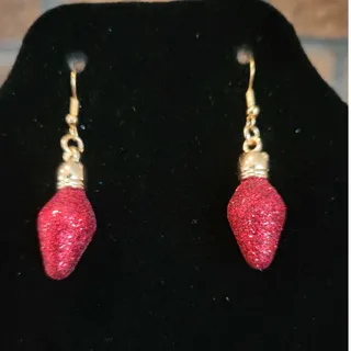 Photo of Red Glitter Christmas Tree Bulb Dangle Earrings With Gold Tone Tops