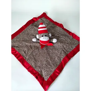 Photo of ABG Baby Sock Monkey Security Blanket Lovey Plush Monkey Red Satin Trim