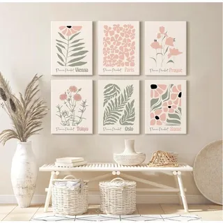 Photo of Baccone Boho Botanical Floral Wall Art 6-Piece Canvas Set 12x16 Blush Pink