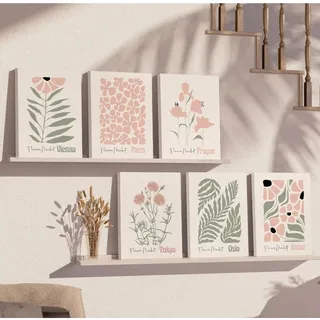 Photo of Baccone Boho Botanical Floral Wall Art 6-Piece Canvas Set 12x16 Blush Pink