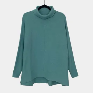 Photo of Blue Turtleneck Ribbed Knit Sweater