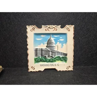 Photo of Mid Century Washington DC Souvenir Ceramic Wall Plaque US Capitol Stamp Edge