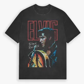 Photo of XL Elvis the King of Rock and Roll T-Shirt - Distressed Black