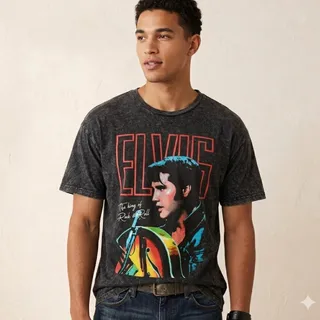 Photo of XL Elvis the King of Rock and Roll T-Shirt - Distressed Black