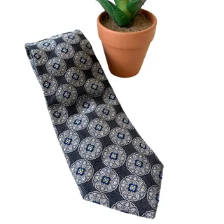 Photo of Jos A Bank Signature Collection Mens Tie Gray Floral Textured 100% Silk 3.75"