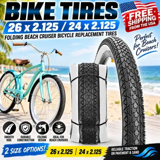Photo of Bike Tires 26 X 2.125 & 24x2.125 Folding Beach Cruiser Bicycle Replacement Tires