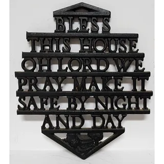 Photo of Vintage Cast Iron Trivet Cross Publ Co Elizabeth USA 3‑Leg 6.5x7.5 Black