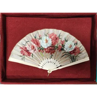 Photo of Vintage Japanese Hand Fan Framed 14.25 x 8, Bone Blades Shadowbox - Rare