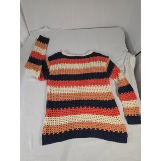 Photo of LL Bean Signature Open Stitch Stripe Sweater Womens S Navy