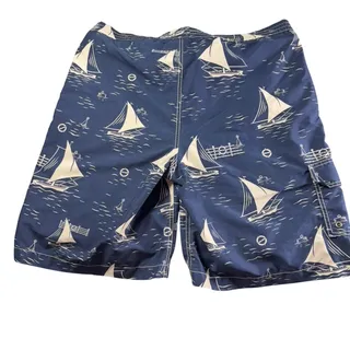 Photo of Polo Ralph Lauren Swim Trunks Men Large Blue Sail Boat Cargo Pocket Drawstring
