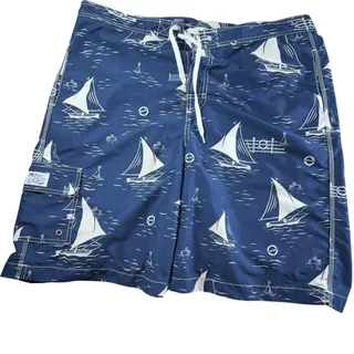 Photo of Polo Ralph Lauren Swim Trunks Men Large Blue Sail Boat Cargo Pocket Drawstring