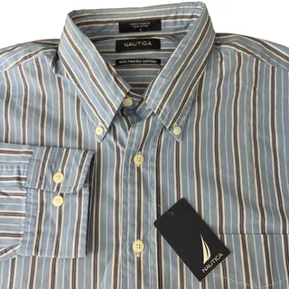 Photo of New Nautica Long Sleeve Shirt Men's Size Large Blue Stripe Button Up Cotton NWT