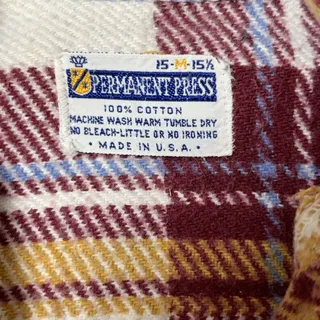 Photo of Vintage 70s USA Made Permanent Press Flannel Shirt Medium 15-15 1/2 Red Plaid 