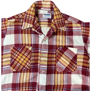 Photo of Vintage 70s USA Made Permanent Press Flannel Shirt Medium 15-15 1/2 Red Plaid 