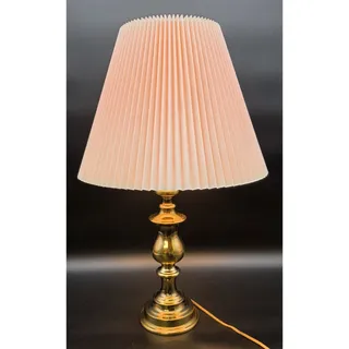 Photo of Vintage Solid Brass Table Lamp w/ Pleated Shade 25.5" Mexico Quality Made