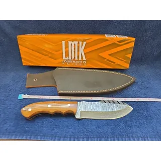 Photo of Hunting Bowie Knife 9.5" Custom Forged Damascus Blade Wood Handle LMK #7016