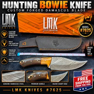 Photo of Hunting Bowie Knife 9.5 Inch Custom Forged Damascus Blade LMK Knives #7625