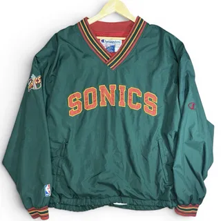 Photo of Vintage Champion Seattle Sonics Jacket XL NBA Pullover Windbreaker Green