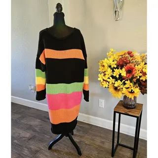 Photo of "PEACE" Color Block V-Neck Long Sleeve Sweater Dress L/XL Oversized VGUC READ