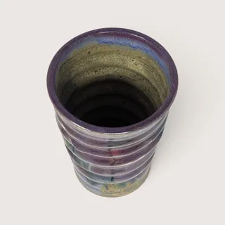 Photo of Vintage Handmade Stoneware Ribbed Studio Pottery Vase