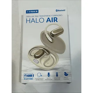 Photo of Fisher Halo Air Open-Air True Transparency Earbuds in Beige and Gold new in box