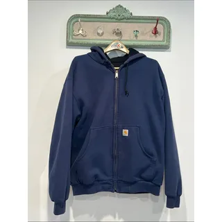 Photo of Vintage Carhartt Navy Blue Full-Zip Hooded Work Sweatshirt men’s large top