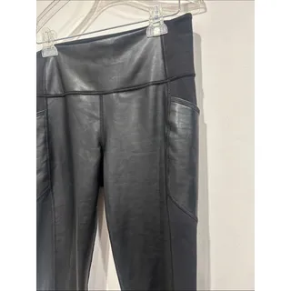 Photo of Athleta Faux-Leather Black Leggings two tone with pockets women’s medium