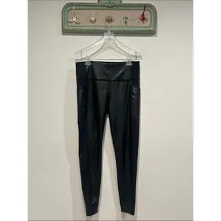 Photo of Athleta Faux-Leather Black Leggings two tone with pockets women’s medium