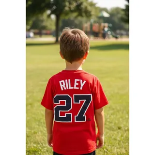Photo of Nike Atlanta Braves Riley 27 Youth T Shirt Red MLB Baseball Size 8

