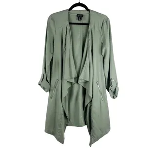 Photo of Nicole Miller Open Front Waterfall Utility Jacket Cardigan M Green Fall Layer