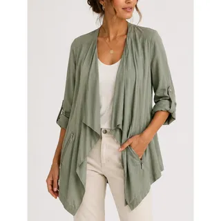 Photo of Nicole Miller Open Front Waterfall Utility Jacket Cardigan M Green Fall Layer