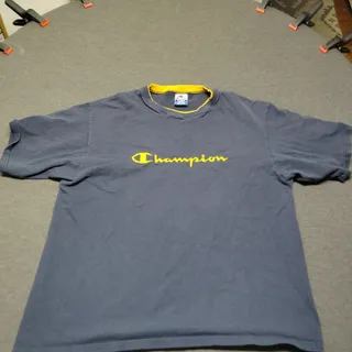 Photo of Vintage 90s Champion Script Logo T-Shirt Mens XL USA Navy Embroidered
