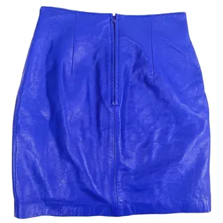 Photo of Vintage 90s Tannery West Leather High Waisted Pencil Skirt Size 8 Blue Retro