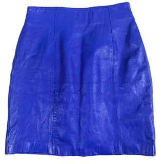 Photo of Vintage 90s Tannery West Leather High Waisted Pencil Skirt Size 8 Blue Retro