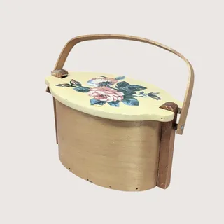 Photo of Vintage Basketville Vermont Floral Lidded Wood Basket