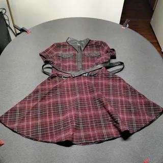 Photo of Killstar Menace Collar Dress Blood Tartan Red Plaid XS Goth