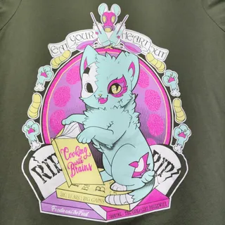 Photo of Nekomancer Cat Graphic Tee Ilustrata Olive Green Shirt Medium