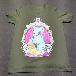 Photo of Nekomancer Cat Graphic Tee Ilustrata Olive Green Shirt Medium