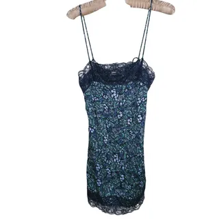 Photo of Y2K Aerie Floral Lace Trim Mini Slip Dress Small Blue Fairy Cottage Coquette
