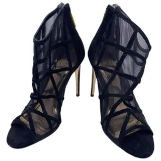 Photo of Black Xstal Mesh Peep Toe Heels In Leather Bootsbooties Size Eu