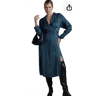 Photo of Anthropologie Blue/Black Jacquard Animal Print Collared Button Midi Dress 12