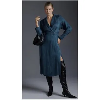 Photo of Anthropologie Blue/Black Jacquard Animal Print Collared Button Midi Dress 12