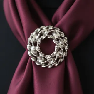 Photo of Vintage Anne Klein Brooch-Silver Tone-Twisted Rope-Wreath-Pin-Modernist-80s
