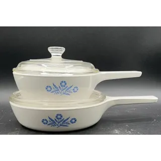 Photo of Vintage CorningWare Blue Cornflower 4pc Set P-81-B & P-83-B w/ Lids