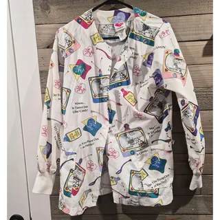 Photo of I Love Lucy Long Sleeve Scrub Shirt – Women's Medium Snap Front – Elastic Cuffs 