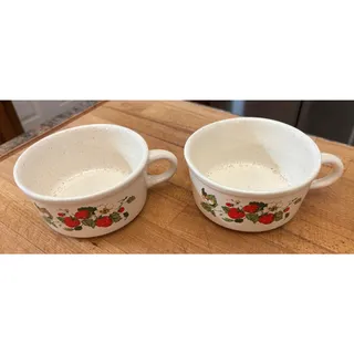 Photo of Vintage Treasure Craft Strawberry Soup Mugs Set of 2 Speckled Stoneware USA