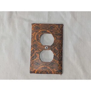 Photo of Black Orange Damask Wall Plate Outlet Decoupage Cover