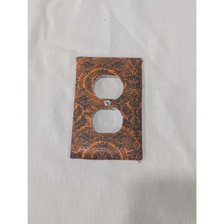Photo of Black Orange Damask Wall Plate Outlet Decoupage Cover