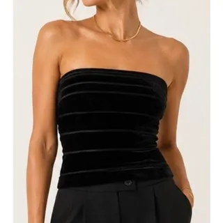 Photo of Tadashi Womens Velvet Strapless Top Small Black Y2K Glam Hollywood Party Evening