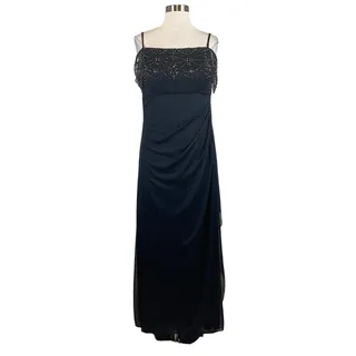 Photo of XSCAPE Blue Evening Gown Beaded Chiffon Off the Shoulder Column Dress Size 16